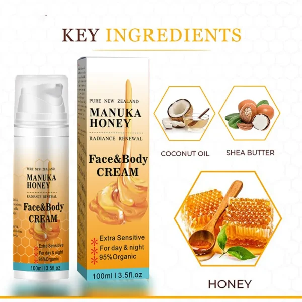 Organic Manuka Honey Face Serum & Cream Set | Moisturizing, Whitening, Anti-Wrinkle Skincare | Shrink Pores, Brighten, Plump & Smooth | 3pcs Serum + 100g Face Cream + 50g Eye Cream + 3pcs Set | Natural & Gentle | Unisex | Vegan | No Harsh Chemicals - Image 2