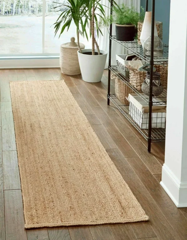 Jute Rug Runner Carpet Natural Jute Hand Woven Braided Beige Color For Living Room